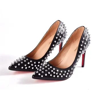 Модни Дамски обувки на висок ток, Есенна новост, Дамски обувки с Остри пръсти, Луксозни Вечерни обувки-лодки, Пикантен дамски обувки на висок ток с Метални Нитове, Zapatos Mujer
