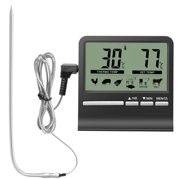 1 бр. дигитален кухненски термометър за храни, измервателен уред, таймер за готвене, за кухня, барбекю, вода, мляко, масло, течности, термометър за фурна