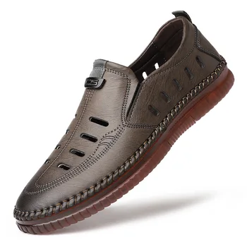2023 Летни обувки от мека кожа, за мъже, дишащи сандали с отворена ходила от сухожилията, мъжки модни дизайнерски ежедневни обувки