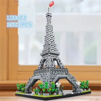 3582 бр., топла градска класика, известна архитектура, на Айфеловата кула, Париж, Франция, модел, микро-диамантени блокове, тухли, играчки