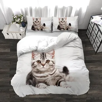 3D дигитален печат, спално бельо с хубав модел коте, стеганое одеяло, калъфка за възглавница, реалистичен комплект спално бельо с изображение на коте, домашен текстил