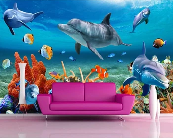 3DBEIBEHANG Потребителски 3D тапети подводен делфин риба тапети аквариум фон на стените на детска стая на тапети