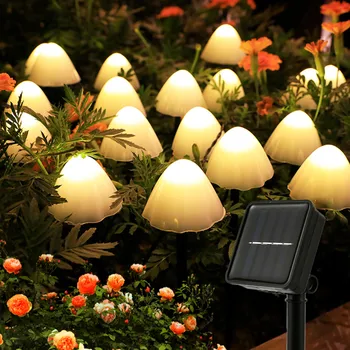 6,5 М 30LED Външни светлини от слънчева градина Топло бяла водоустойчива Сладък озеленяване лампа във формата на гъба за парти в двора