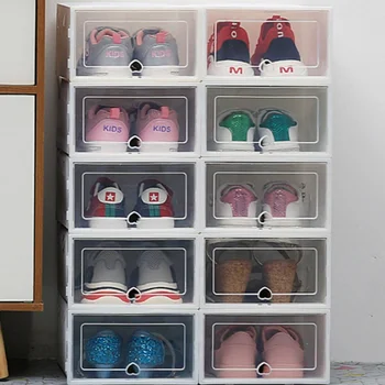 6 Опаковки, Прозрачни Кутии за обувки, Организаторите за обувки, дебели Пластмасови Сгъваеми Прахоустойчив кутия за съхранение, Штабелируемый комбиниран Шкаф за обувки