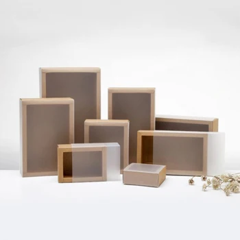 9 размери на Крафт-черно-бяла опаковъчна хартия кутия с прозорец от крафт картон подарък хартиена кутия с капак за Подарък кутия картонена кутия