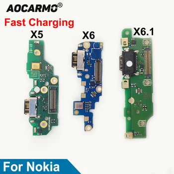 Aocarmo USB порт за бързо зареждане, докинг станция за зарядно устройство, конектор за свързване на микрофон, гъвкав кабел, за да свържете микрофон, печатна платка за Nokia X5 X6 X6.1 Смяна