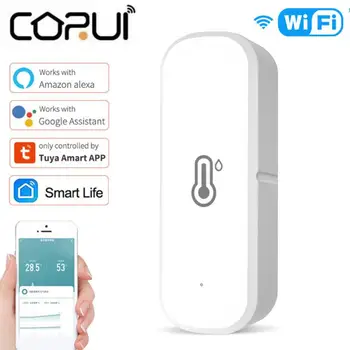 CORUI WiFi Интелигентен сензор за температура и влажност на въздуха WiFi приложение за дистанционно управление на монитор Smart Life работи с Алекса Google Home
