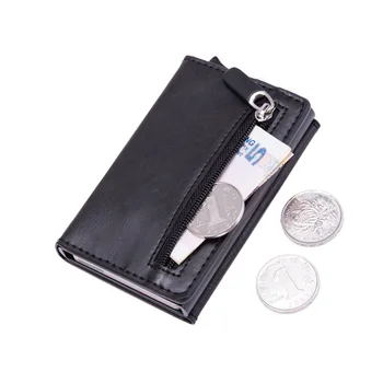 DIENQI калъф за самоличност със защита от радиочестотна идентификация, мъжки кожен метален портфейл, мъжки портфейл за монети, женски мини въглеродни влакна притежател на кредитна карта с цип