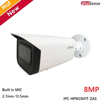 Dahua Wizsense 8-мегапикселова Пуленепробиваемая камера за сигурност с Променливо фокусно разстояние 2,7 мм-13.5 mm, Вграден микрофон, Аларма, 256 Г Паметта, PoE IP камера IPC-HFW2841T-ZAS