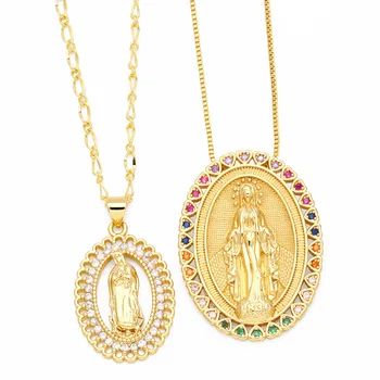 FLOLA Голям Медальон на Свети Майки, Колиета за Жени, Мед позлатените Колие на Дева Мария, Религиозни бижута, Подаръци nken99