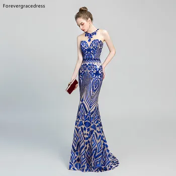 Forevergracedress Актуални изображения, Нов дизайн, сини вечерни рокли 2019, дълги вечерни рокли без ръкави, по-големи размери, направен по поръчка