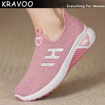 KRAVOO/Дамски обувки, дишащи Меш маратонки без шнур, дамски плетени обувки за тенис с цип, Мека Ежедневни обувки, Лятна новост 2023 година