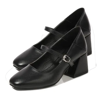 LIHUAMAO/ дамски обувки Mary Jane в ретро стил на площада обувки с кръгло бомбе и каишка на щиколотке, обувки-лодка на платформата, офис дамски обувки