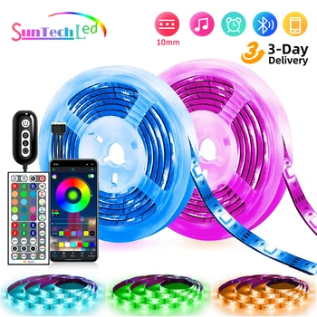 Led Лента Suntech, Цветен Гъвкава Лента с Диод RGB 5050 За Синхронизиране на Музика Чрез Bluetooth, Led Светлини, Вградени Микрофон За Партита, Коледа