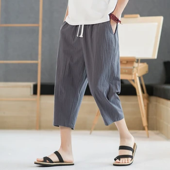 M-5XL! Нови мъжки ежедневни панталони, мъжки свободни ленени панталони, корейската версия на тенденцията укороченных панталони