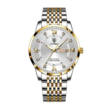 POEDAGAR, луксозни часовници в корейски стил, мъжки маркови спортни водоустойчив кварцов ръчен часовник с дата на седмица, мъжки светлинен часовник е от неръждаема стомана