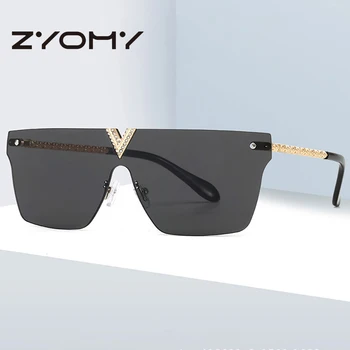 Q Маркови дизайнерски очила, квадратни очила без рамки, Очила с личен слънцезащитно стъкло в голяма рамка, дамски унисекс Слънчеви Очила Uv400