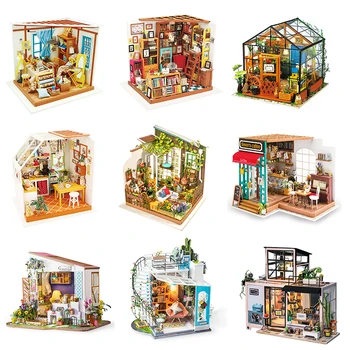 Robotime DIY wooden миниатюрен куклена къща 1:24 Ръчно изработени, комплекти за сглобяване на модели на куклени къщички, играчки за деца и възрастни, Директна доставка