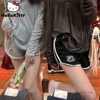 Sanrio Hello Kitty/Нови Спортни Панталони, Дамски Летни Горещи Панталони, Модерни Къси Спортни Панталони Y2k, Японски Сладки Ежедневни Черни Къси Панталони От Памук