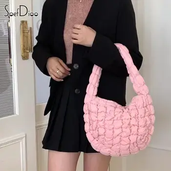 Soefdioo Модни чанти на рамо, плиссированная проста чанта-тоут, чантата е с голям капацитет, облачен балон, мека чанта за пътуване, чанта за пазаруване за момичета