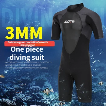 ZCCO 3 мм неопреновый неопрен мъж с къс ръкав за гмуркане, сърф, слънцезащитен едно парче комплект, бански костюми за подводен риболов