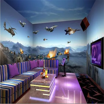 beibehang Висококачествени тъканни тапети със светкавица / 3d снимка, стереоскопични резервоари за самолети, на фона на дивана, спалня / стенни тапети