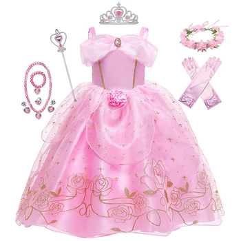 Бебешка Рокля на Принцеса За Момичета, Лятна Играта Облекло за Партита, Кралят Костюм на Спящата Красавица sorpresas de cumpleanos infantiles