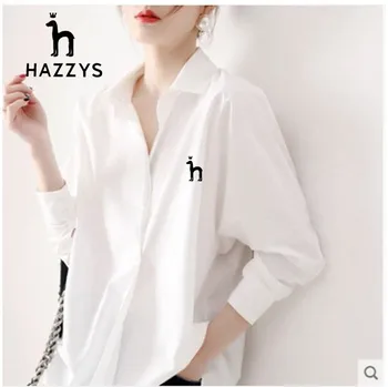 Бяла Риза дамски 2023, HAZZYS, пролет-лято, свободен дизайн, малки женски ризи в стил ретро, тениски в Гонконгском стил, топ