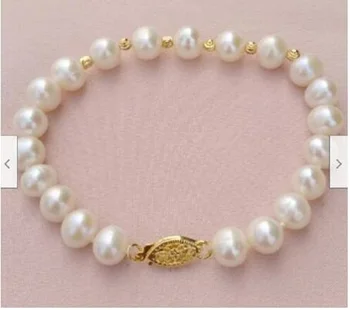 Бяла кръгла гривна от естествени перли, AAA Akoya 7,5-8 