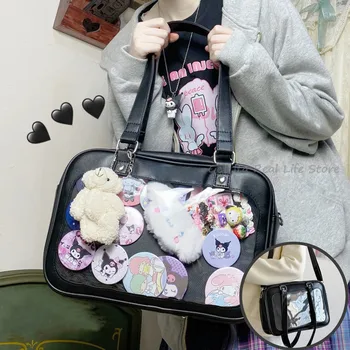 Висококачествена японска чанта-тоут с прозрачен джоб, дамски училищна чанта Kawaii на рамото за момичета, сладко чанта Ita, вставная плоча