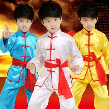 Висококачествени детски дрехи за бойни изкуства комплекти с дълъг ръкав, детски гимнастическая форма на Тай чи Чуан костюми