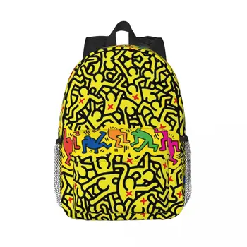 Графити Жълто юни раница за лаптоп, женски мъжки ежедневни раница за студенти, цветни геометрични чанта в стил поп-арт