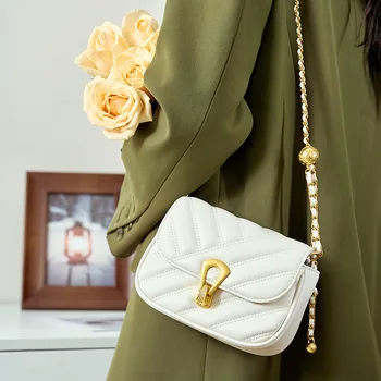 Дамски луксозна чанта през рамо от телешка кожа, чанта през рамо на веригата, лятна чанта под мишниците от естествена кожа, кухненски квадратна чанта За жени, дамски