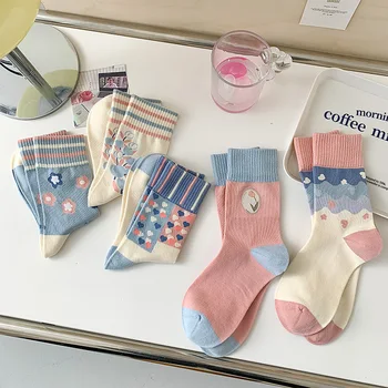 Дамски чорапи с форма на лале, пролет-есен, дишащи японски сладки литературни Ins, трендови корейски Чорапи за момичета