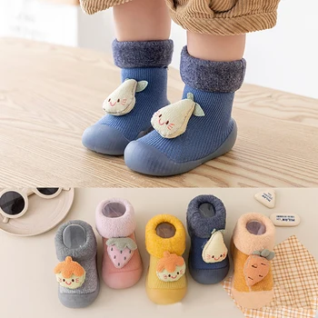 Детски обувки и чорапи за деца на есента и зимата, детска зимна нескользящая домашни обувки с подплата, топло градинска обувки с мека подметка