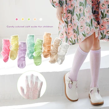 Детски чорапи с ярки цветове, лятото 2023, дишащи меш тънки чорапи принцеса Лолита, дамски топли чорапогащи за момичета, чорапи