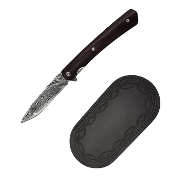 Джобни Сгъваеми Ножове с шарикоподшипником от Дамасской стомана с щипка, Тактически нож EDC за самозащита на открито, Кожени сабя
