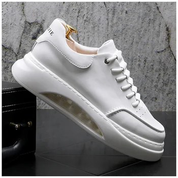 Дизайнерски мъжки обувки на платформа, дишаща пролетно-есенна бяла ежедневни обувки на въздушна възглавница, луксозни панорамни маратонки в стил пънк-рок