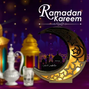 Дървено огледало Eid Mubarak, Заключване на Златна Луна, Кухи Букви С led осветление, Декорация на Масата за Хранене