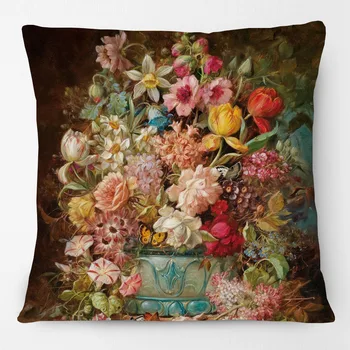 Европейският Букет цветя, маслени картини на Ханс Зацки, калъфи за възглавници, Розови Лалета, цветни декоративни възглавници за дивана