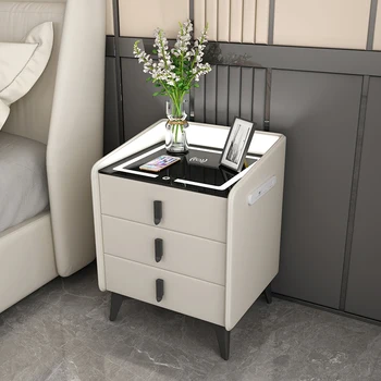 Един умен Нощен масичка за съхранение С чекмеджета и рафтове, Тъпо Нощни нощна маса, Модерна Луксозна многофункционална мебел Comodini за спални