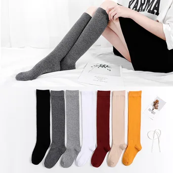 Есенно-зимни дебели чорапи в стил харадзюку, дамски дълги памучни чорапи в стил ретро, всекидневни женски подарък, бял, черен, жълт, сив, червен, за ученички