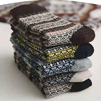 Есенно-зимни мъжки чорапи памук вълнени чорапи, дебели, топли, в етнически стил ретро, корейската версия, чорапи със средна дължина