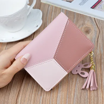 Жена модерен кратък чантата, портмонето жени, държач за карти, малък женски портфейл от изкуствена кожа, женски мини-сладък клатч с две куки