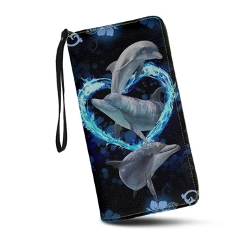 Жена портфейл-клатч Belidome с принтом синия делфин, RFID гривна със заключване, портмонета, кредитни карти, портфейл за момичета
