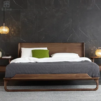 Изработена по поръчка скандинавски светла луксозно легло от масив от черен орех 1.8 m модерна проста нова китайска двойно легло по поръчка