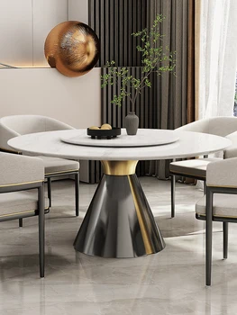 Италианска лека луксозна каменна плоча, мрамор черна Проста комбинация от масата за хранене и стол за дома