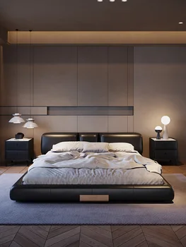 Италианската минималистичная кожено легло Модерна минималистичная основната спалня с двойно легло с тапицерия, подови сватбена легло