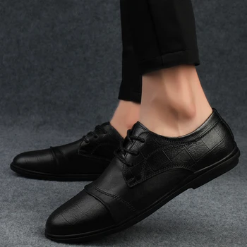 Класически мъжки ежедневни обувки, модни черни дизайнерски мъжки обувки от естествена кожа, леки, удобни обувки на плоска подметка о5