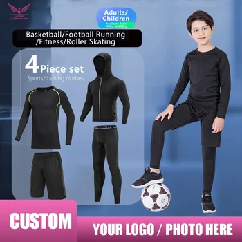 Комплект детски футбол тениски с Индивидуален дизайн, спортен костюм за фитнес, компресия баскетболни спортни костюми с принтом и логото на едро
